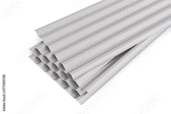 Obraz Steel roof sheets. Metal sheet roof. on white background. 3d illustration.