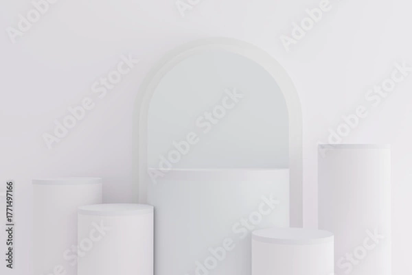 Fototapeta Mock up display stand, abstract scene for product mockup, 3D rendering.