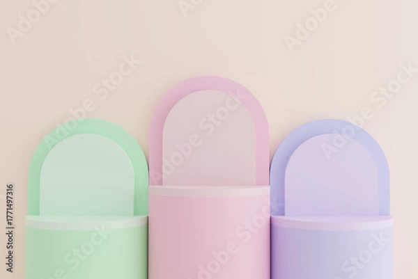 Obraz Pastel colored display stand, abstract scene for product mockup, 3D rendering.