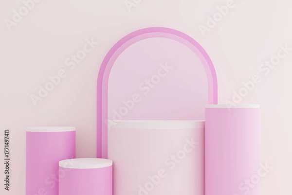 Obraz Pink podium display. Abstract scene for products mockup. 3D rendering.