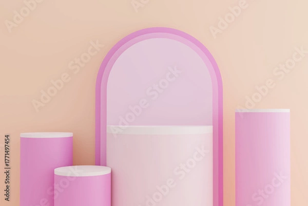 Obraz Pink podium display. Abstract scene for products mockup. 3D rendering.