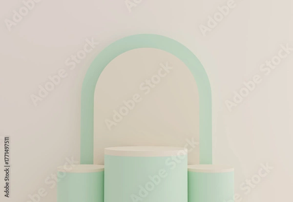 Obraz Pastel colored display stand, abstract scene for product mockup, 3D rendering.