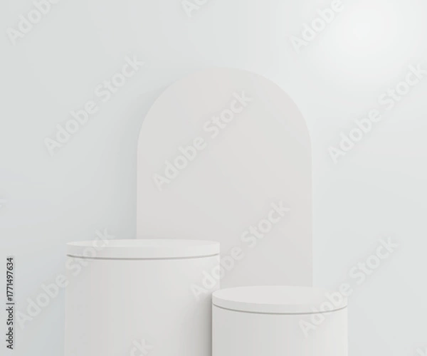 Obraz Front view white podium display. Abstract scene for products mockup. 3D rendering.