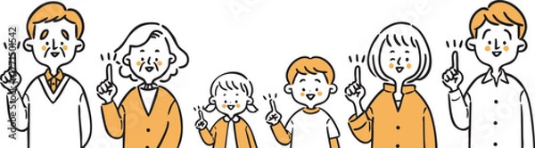 Obraz 指差しをする家族三世代（オレンジ）　上半身　ベクター
