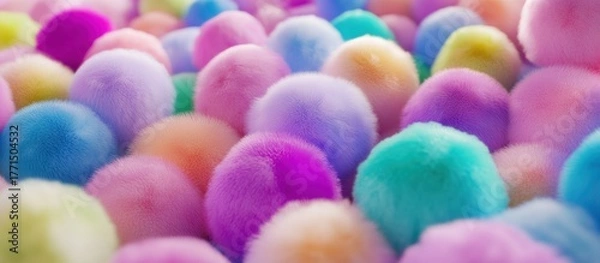 Fototapeta A vibrant array of pastel-colored fluffy spheres creating a whimsical and visually appealing abstract background