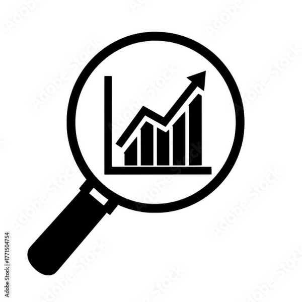 Obraz Bar Chart Analysis Icon with Magnifying Glass