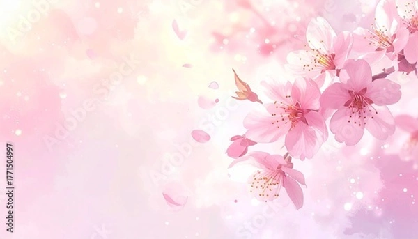 Fototapeta 水彩風の桜と光の粒