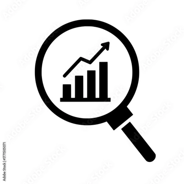 Obraz Data Analysis Icon with Magnifying Glass and Growth Chart — Symbol of Business and Statistics