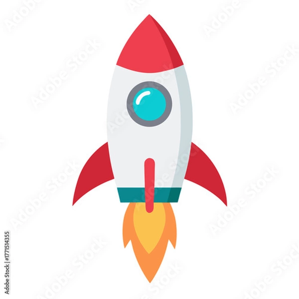 Obraz Cartoon Rocket in Ascent - Business Startup and Project Launch