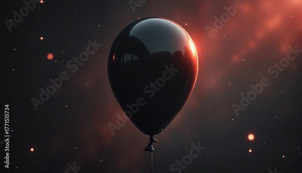 Fototapeta Black balloon floating in dreamy space reflecting neon light with copy space for luxury posters, elegant graphics, dark design concepts