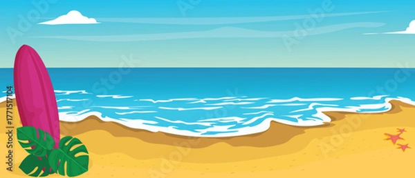 Obraz beach with surfboard in vector format