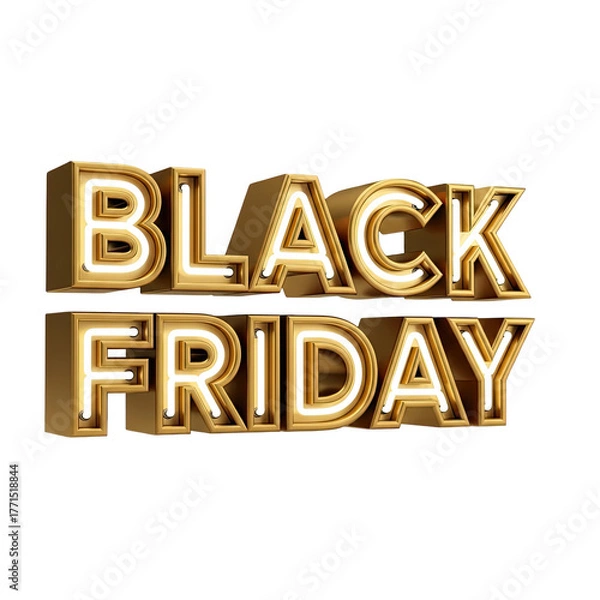Fototapeta Golden 3d text black friday with reflection isolated on transparent background