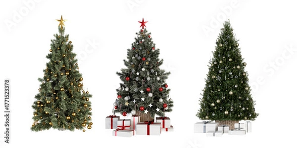 Obraz christmas tree with  decorations isolated on white