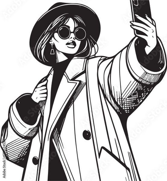 Fototapeta This title is clear, descriptive, and covers all the key elements: the subject (stylish woman), the action (taking selfie), and the file type (vector illustration).