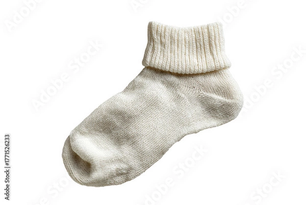 Fototapeta Knitted off-white ankle sock with ribbed cuff detail on a transparent background, cut out