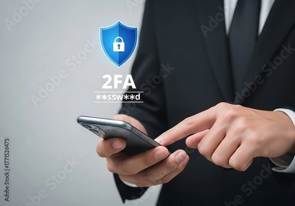 Fototapeta Person using phone with security icon shield lock