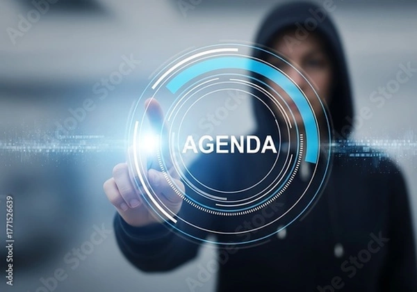 Fototapeta Person touches digital agenda interface touching finger