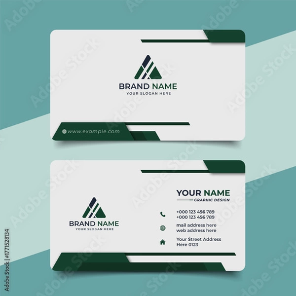 Fototapeta Creative modern green business card design  name card corporate visiting card and simple clean template vector design