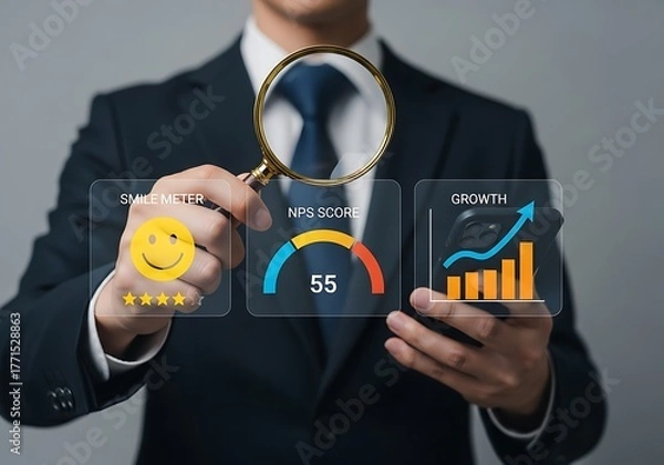 Fototapeta Businessman analyzing customer satisfaction metrics