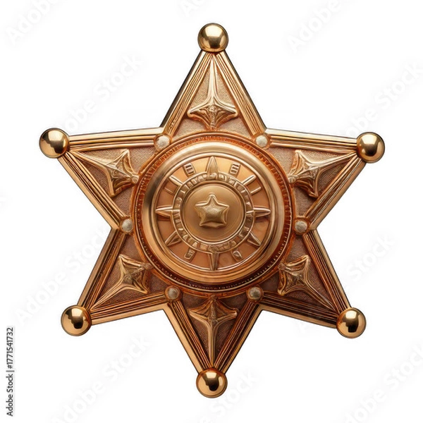 Fototapeta Sheriff's five-pointed star badge isolated on transparent or white background.