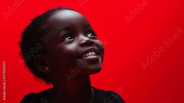 Fototapeta Smiling black girl, copy space