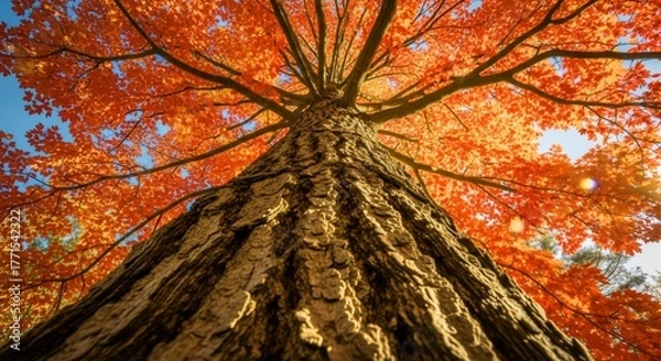 Fototapeta Looking Up Through a Vibrant Autumn Tree Canopy