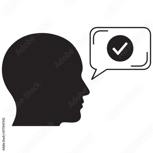 Fototapeta Silhouette of a head with a speech bubble containing a checkmark