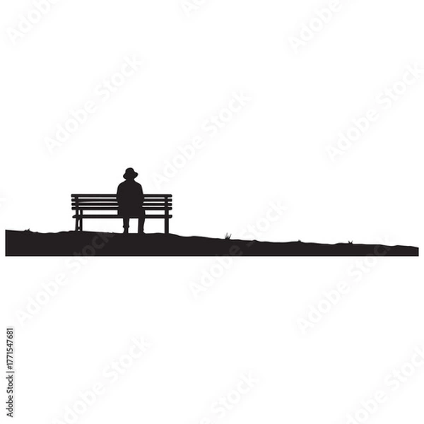 Fototapeta Solitary figure on a park bench overlooking a vast expanse