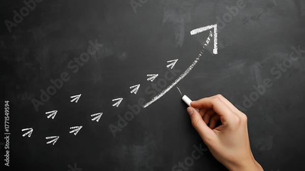 Obraz Inspiring growth and development with a chalk arrow pointing upwards, symbolizing vision, success, and positive direction in business and personal life