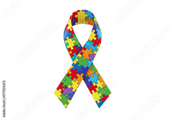 Fototapeta Colorful autism awareness puzzle ribbon symbol of support and understanding isolated on transparent background