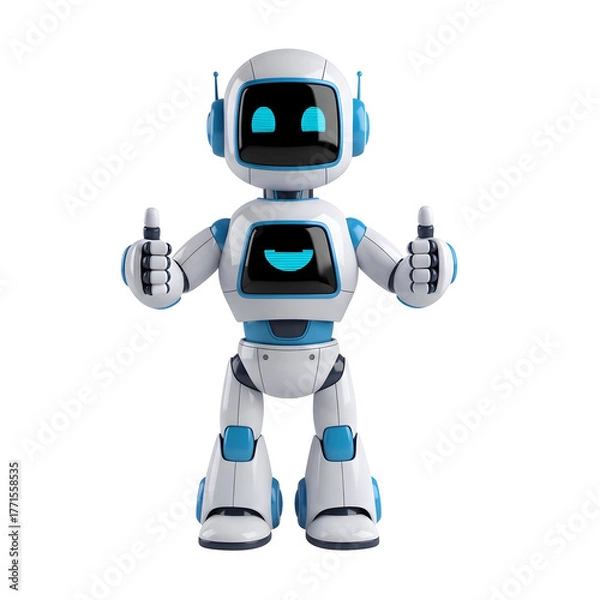 Fototapeta Cute cartoon robot giving thumbs up isolated on transparent background