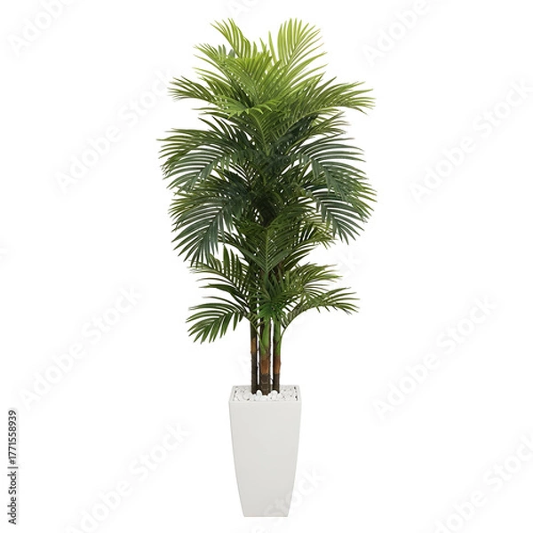 Fototapeta Tall green palm tree in a white pot isolated on transparent background
