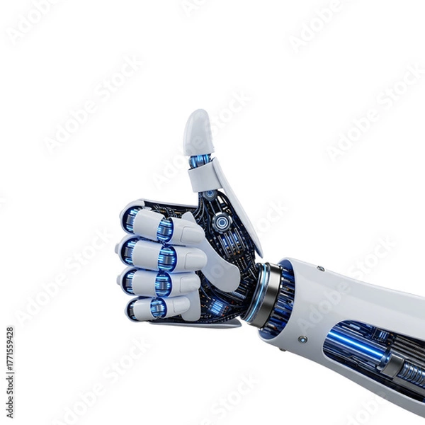 Fototapeta Robotic hand giving a thumbs up gesture isolated on transparent background