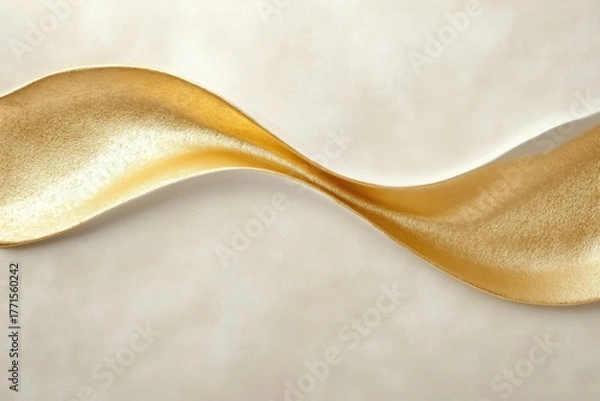 Fototapeta Twisted gold ribbon on cream background ideal for premium branding luxury packaging mockups and festive product designs