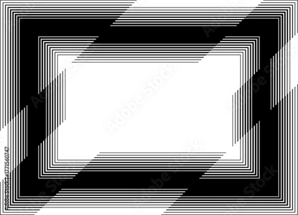 Fototapeta Decorative frame. Modern vector background. Pattern of black parallel lines on a white background for covers, advertising, interior, packaging.. Broken shapes
