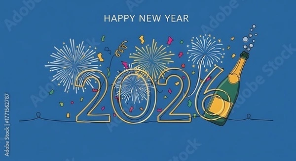 Fototapeta New year 2024 celebration with fireworks and champagne