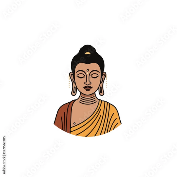 Obraz Buddha illustration displays spiritual harmony and inner peace, reflecting Buddhist teachings. Buddha embodies enlightenment and serenity, ideal for religious studies and mindful practices.