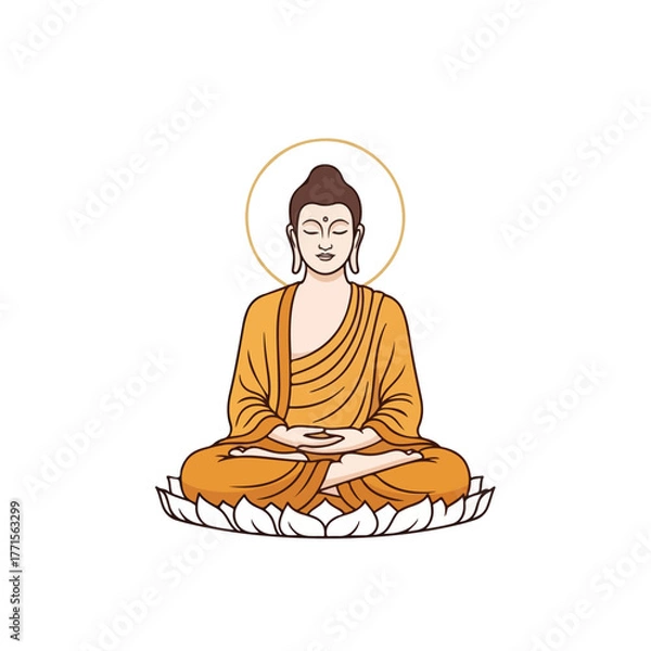Obraz Buddha illustration depicting spiritual enlightenment and inner peace on clean white background. Buddha illustration represents meditation, dharma, and mindfulness in pursuit of nirvana.