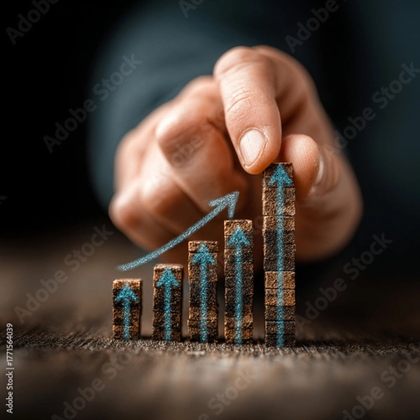 Fototapeta Hand Growing Business Chart Symbolizing Success Growth