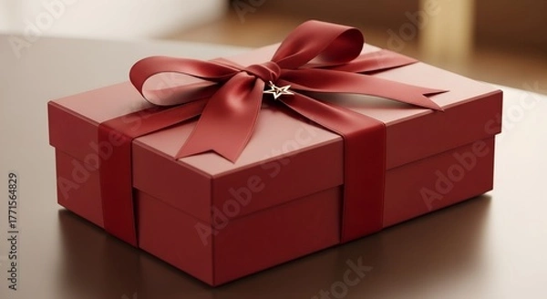 Obraz Elegant Red Gift Box with Golden Ribbon
