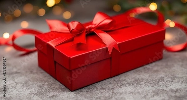 Fototapeta Elegant Red Gift Box with Golden Ribbon