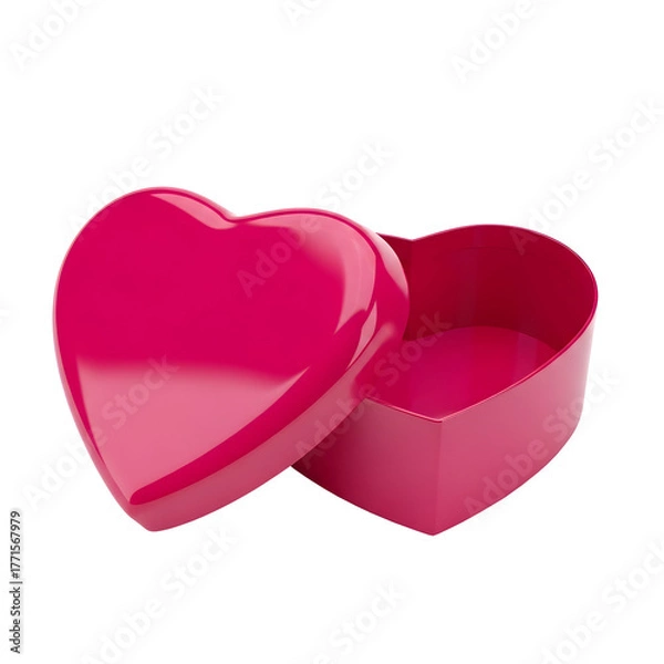 Fototapeta Pink heart shaped gift box open isolated on transparent background