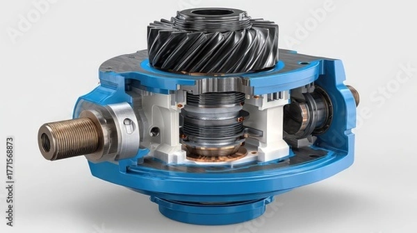 Fototapeta Detailed Cross-Section View of a Precision Mechanical Gearbox Assembly Highlighting Internal Components and Functionality