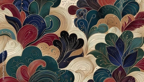 Fototapeta seamless background with rich and luxury floral pattern