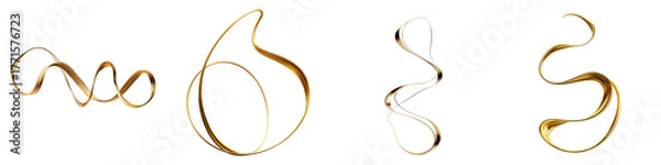 Obraz Golden wavy lines artistic design abstract shapes on transparent background