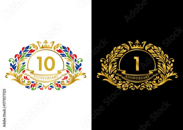 Obraz ロイヤルゴールドと宝石装飾の1周年記念、10周年記念 、企業イベント・誕生日