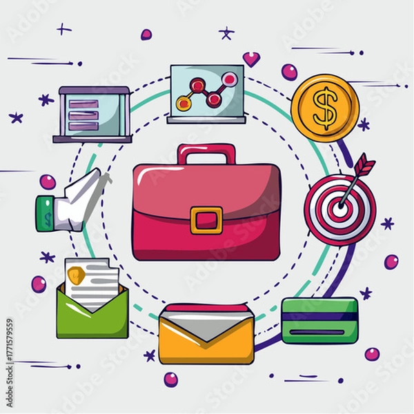 Fototapeta Business and Finance Icons A Collection of Financial and Digital Tools for Modern Enterprises