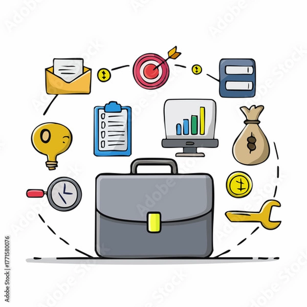 Fototapeta Project Management Toolkit Briefcase with Essential Tools for Success