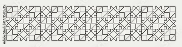 Fototapeta Geometric flower shapes line pattern background in black and white for banners, wall décor, textiles, interior design and more.