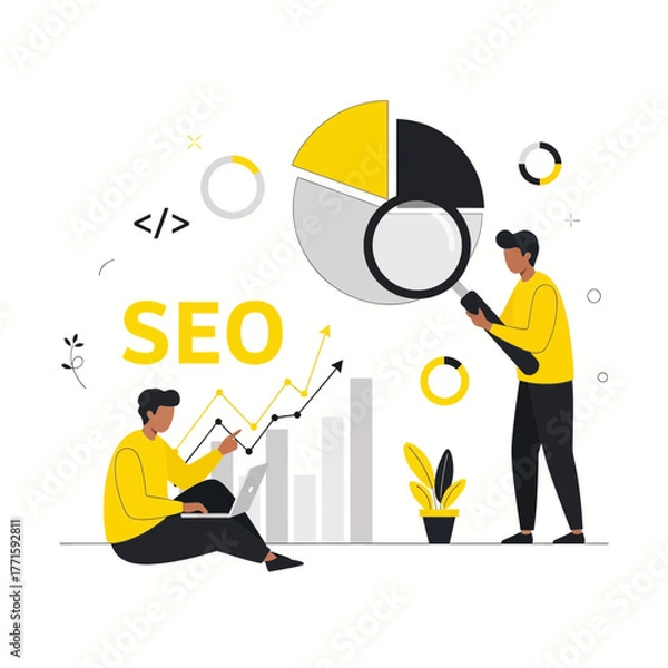 Obraz Flat illustration of seo optimization concept with people analyzing data